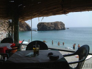 View of the beach from the restaurant el Canuelo